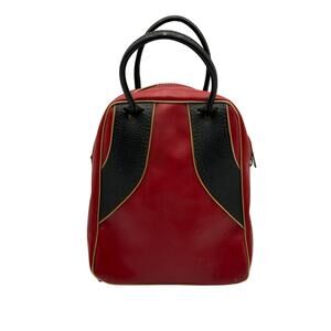 Vintage Red and Black Bowling Bag Purse with Gold Piping and Purse Feet